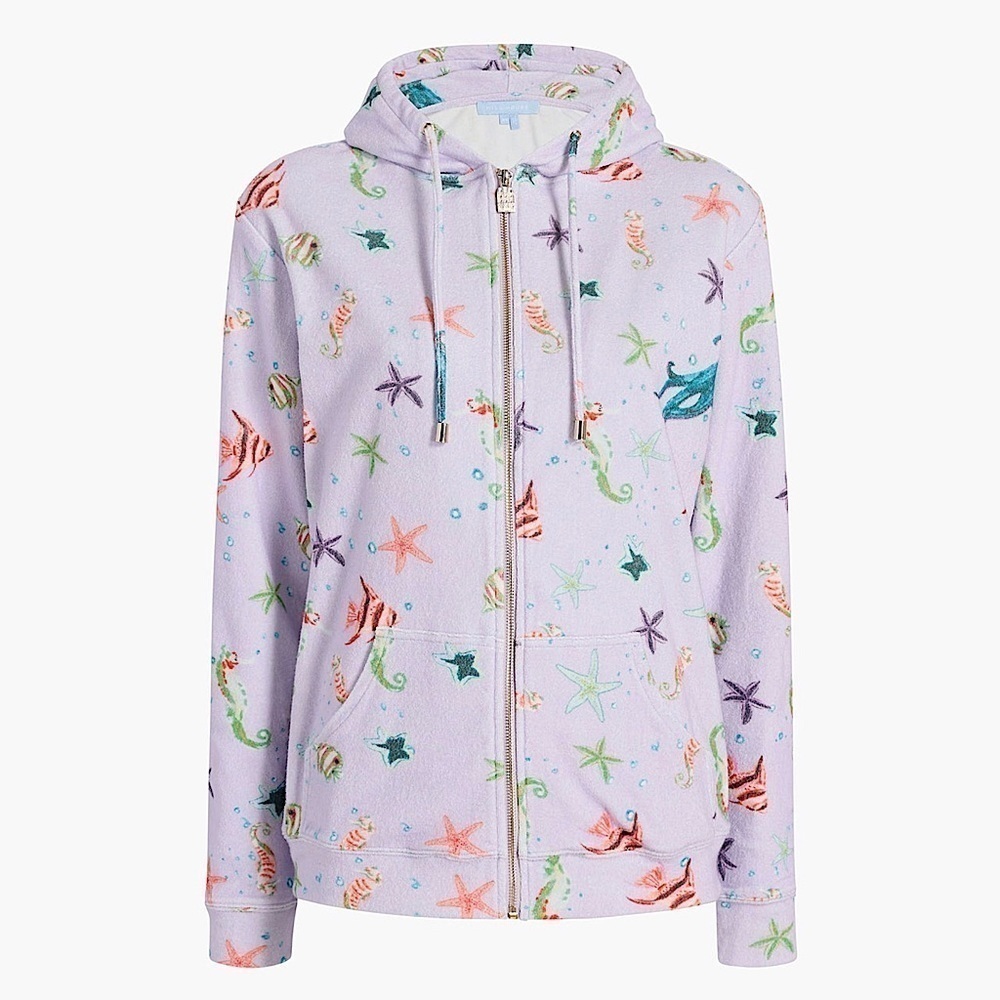 NWT HILL HOUSE Lavender Lilac Ocean‎ Life Terrycloth Zip Up Hooded Sweatshirt XS